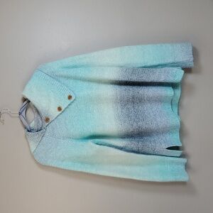 Time and Tru women's split collared neck, long sleeve sweater. Blues, small